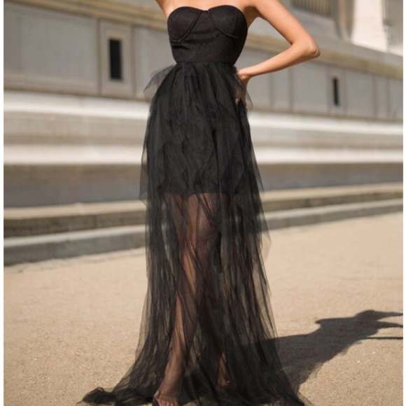 Ribbon Waist Layered Hem Mesh Tube Prom, Winter Formal, Homecoming Dress - Picture 1 of 4